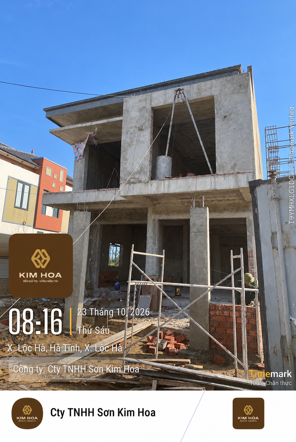 Công trình nhà 2 tầng tại Lộc Hà được Sơn Kim Hoa cung cấp sơn